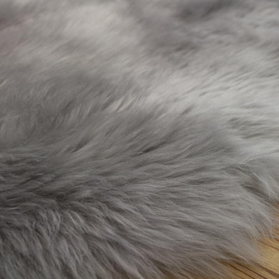 Sheepskin Silver Animal Modern Abstract Shaggy Hand Made Rug For Living Room Bedroom & Dining Room-60cm X 90cm (Single)
