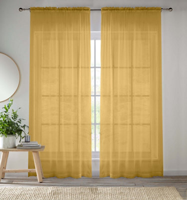 Sheer Gold Plain Woven Voile Slot Top Curtain Panel Pair (57x90") 145x229m