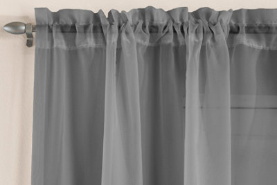 Sheer Grey Plain Woven Voile Slot Top Curtain Panel Pair (57x72") 145x183cm