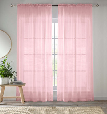 Sheer Pink Plain Woven Voile Slot Top Curtain Panel Pair (57x72") 145x183cm