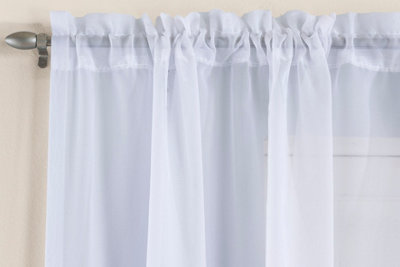Sheer White Plain Woven Voile Slot Top Curtain Panel Pair (57x60") 145x152cm