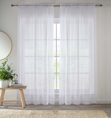 Sheer White Plain Woven Voile Slot Top Curtain Panel Pair (57x90") 145x229m
