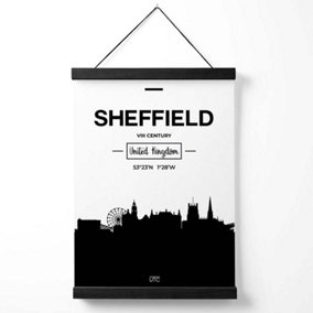 Sheffield Black and White City Skyline Medium Poster with Black Hanger