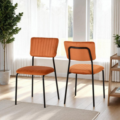 Sheldon Chairs Set of 4 in Orange Velvet Fabric