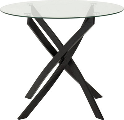 Sheldon Round Clear Glass Top Dining Table with Black Legs