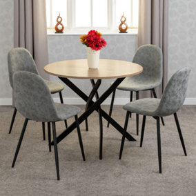 Sheldon Round Sonoma Oak Effect Dining Set with Grey PU Leather Chairs