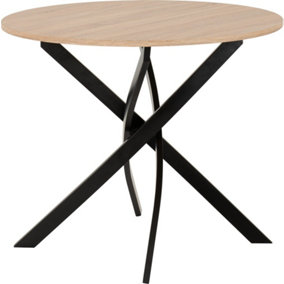 Sheldon Round Wooden Top Dining Table - L90 x W90 x H75 cm - Sonoma Oak Effect/Black
