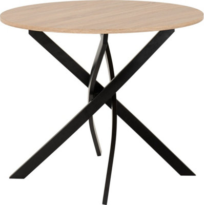 Sheldon Round Wooden Top Dining Table with Black Legs