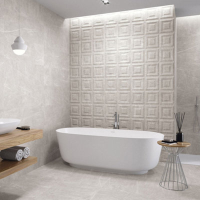 Sheldon Stone Effect Matt Grey Porcelain Tile / 33 x 100cm