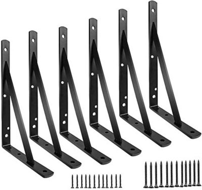 Shelf Brackets 12 inch 6 Pack Heavy Duty Floating Shelf Bracket, Black ...
