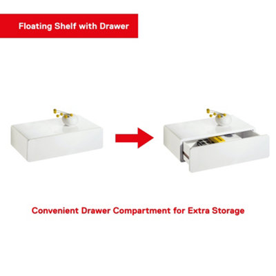 Shelf Depot Floating Shelf with Floating Drawer Storage, White (L)510mm (D)250mm