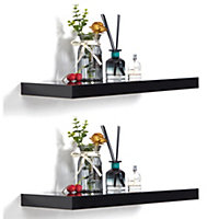 Shelf Depot Gloss Black Floating Shelf (L)600mm (D)235mm, Pack of 2