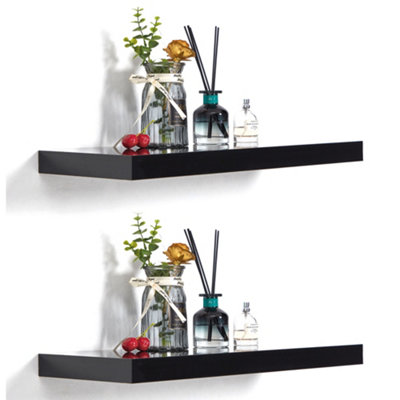 Shelf Depot Gloss Black Floating Shelf (L)600mm (D)235mm, Pack of 2