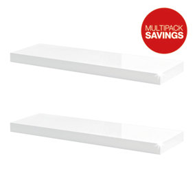 Shelf Depot Gloss White Floating Shelf (L)900mm (D)250mm, Pack of 2