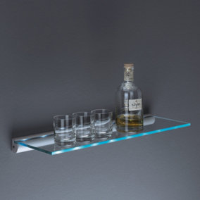 Shelf Depot Tempered Glass Shelf with Integrated LED Light, Liquor Display Storage (L)600mm (D)200mm