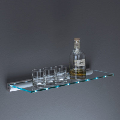 Shelf Depot Tempered Glass Shelf with Integrated LED Light, Liquor Display Storage (L)600mm (D)200mm