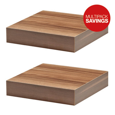 Shelf Depot Walnut Floating Shelf (L)250mm (D)250mm, Pack of 2