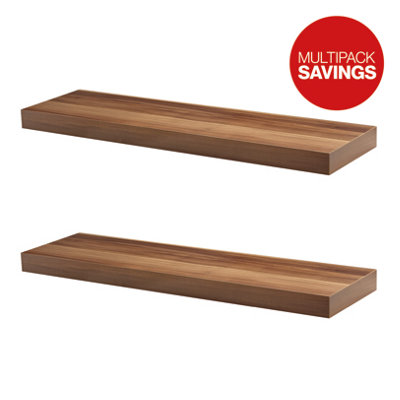 Shelf Depot Walnut Floating Shelf (L)900mm (D)250mm, Pack of 2