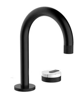 Shelf Mounted Black Curved Tap With Sinlge Marble Handle