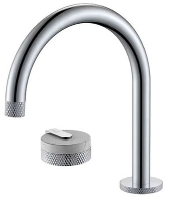 Shelf Mounted Silver Chrome Curved Tap With Single Marble Handle