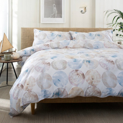 Shell Mother of Pearl 100% Cotton Duvet Cover Set, Elegant Printed Bedding with Piped Edges, Soft & Breathable