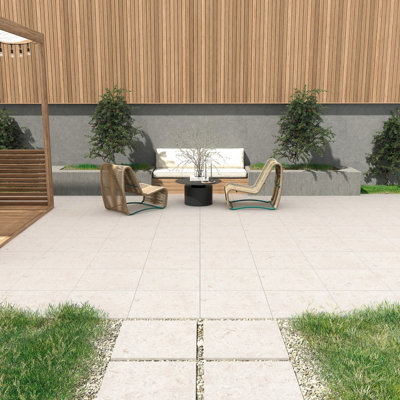 Shellstone Biege 20mm porcelain paver. Size 600mmx600mm. Pack of 60 with coverage of 21.6 sqr mtrs. Summer offers now on.