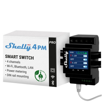 Shelly Pro 4PM 4-Channel DIN-Rail Smart Switch with Power Metering