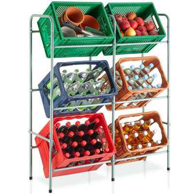Shelving Rack - for 6 crates, steel frame, 96 x 33 x 116 cm - grey