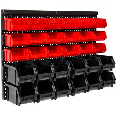 Shelving Storage Boxes - rack for small parts, 30 compartments, 12 large, 18 medium - black