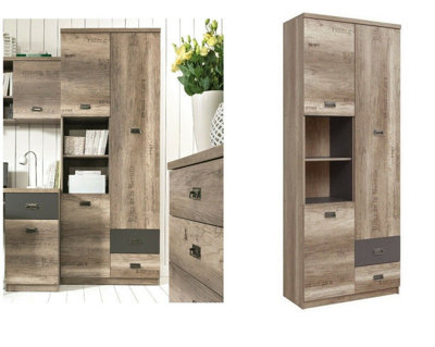 Shelving Tall Storage Bookcase Shelf Unit Cabinet Cupboard Oak Effect Grey Malcolm