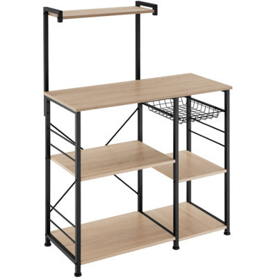 Shelving Unit Crawley - industrial style, 6 shelves, pull-out basket, 90 x 40 x 131.5 cm - industrial wood light, oak Sonoma