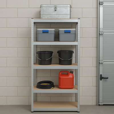 Shelving Units Heavy Duty Garage Shelves Silver 5 Tier Storage Racking ...