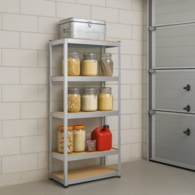 Shelving Units Heavy Duty Garage Shelves Silver 5 Tier Storage Racking ...