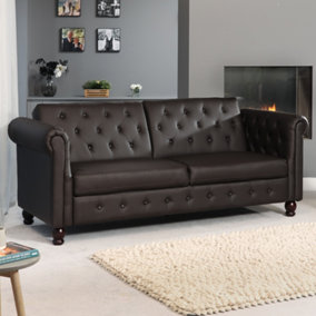 Sherburn Chesterfield Style Bonded Leather  Click Clack Reclining Sofabed - Brown
