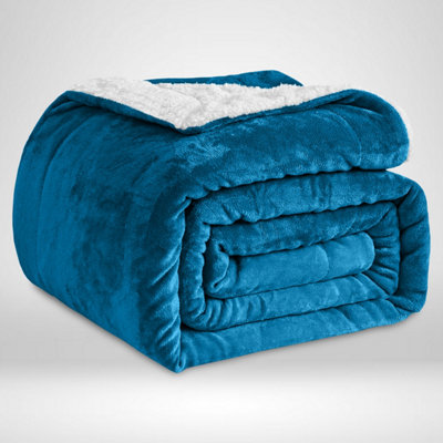 SHERPA FLEECE BLANKETS SOFT WARM REVERSIBLE PLUSH THROW THICK LUXURIOUS DOUBLE BLANKET TEAL
