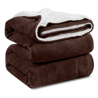 SHERPA FLEECE BLANKETS SOFT WARM REVERSIBLE PLUSH THROW THICK LUXURIOUS KING BLANKET COFFEE