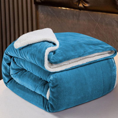 SHERPA FLEECE BLANKETS SOFT WARM REVERSIBLE PLUSH THROW THICK LUXURIOUS KING BLANKET TEAL