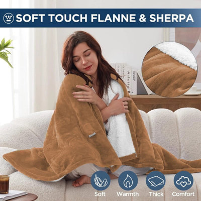 SHERPA FLEECE BLANKETS SOFT WARM REVERSIBLE PLUSH THROW THICK LUXURIOUS SINGLE BLANKET 130 x 150 cm -CAMEL