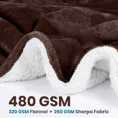 SHERPA FLEECE BLANKETS SOFT WARM REVERSIBLE PLUSH THROW THICK LUXURIOUS SINGLE BLANKET COFFEE