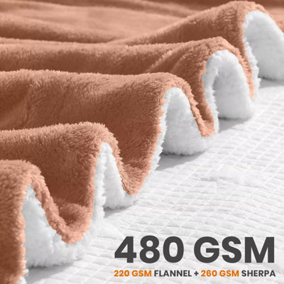 SHERPA FLEECE BLANKETS SOFT WARM REVERSIBLE PLUSH THROW THICK LUXURIOUS SUPER KING BLANKET CAMEL