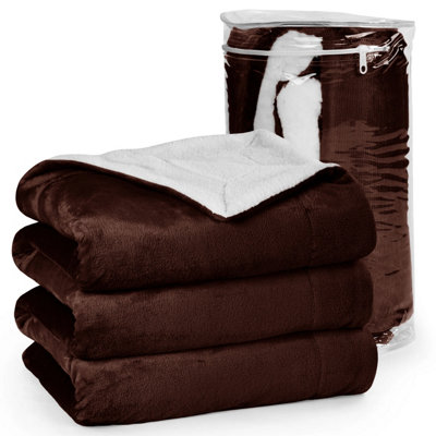 SHERPA FLEECE BLANKETS SOFT WARM REVERSIBLE PLUSH THROW THICK LUXURIOUS SUPER KING BLANKET COFFEE