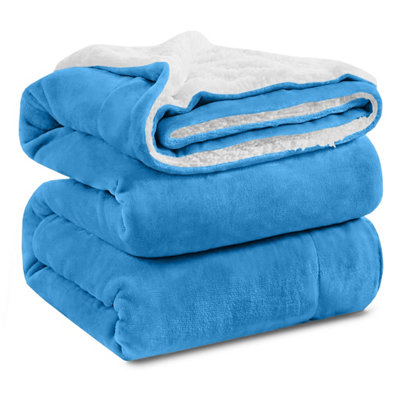 SHERPA FLEECE BLANKETS SOFT WARM REVERSIBLE PLUSH THROW THICK LUXURIOUS SUPER KING BLANKET SKY BLUE