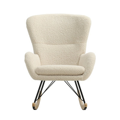 Sherpa Fleece Rocking Chair with Removable Cushion