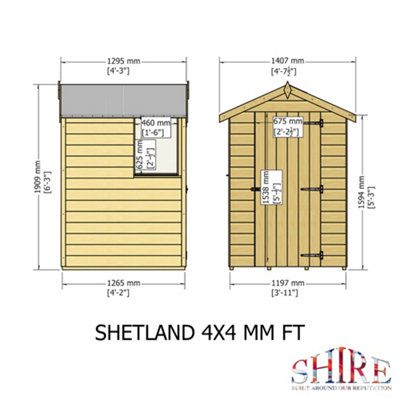 Shetland 4x4ft Shiplap Shed with one window and single door