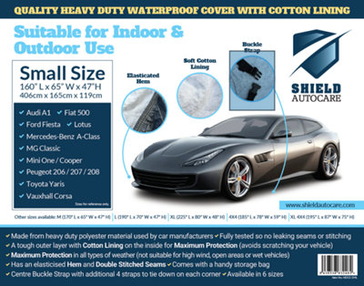 Shield Autocare Heavy Duty Car Cover All Weather UV Protective Protector  - Waterproof Cotton Lined - Small - 9