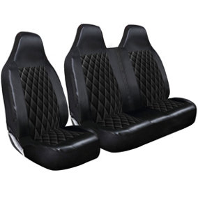 Shield Autocare Heavy Duty Waterproof Black Diamond Quilted Leather Look Van Seat Covers