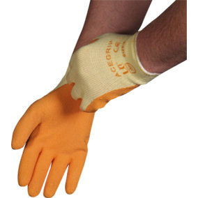 Shield Decorator Heavy Duty Gloves, Orange/Cream Colour, Latex Coating, Knitted Back, 100% Natural Cotton Liner, Light & Flexible
