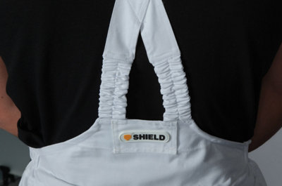 Shield Premier Decorator White Bib & Brace - 40 Waist / 32 Leg, 100% White Cotton, Multi-Function Pockets, Spill Absorbent