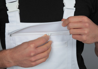 Shield Premier Decorator White Bib & Brace - 42 Waist / 32 Leg, 100% White Cotton, Multi-Function Pockets, Spill Absorbent