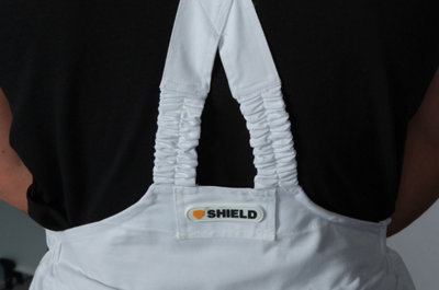 Shield Premier Decorator White Bib & Brace - 42 Waist / 32 Leg, 100% White Cotton, Multi-Function Pockets, Spill Absorbent